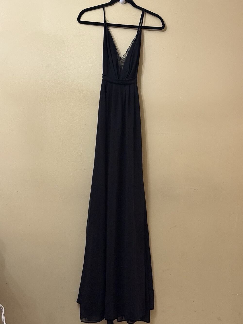 Whimsigoth Dark Romantic Black Tie Gala Luxxel Black Eyelash Lace Maxi Dress S